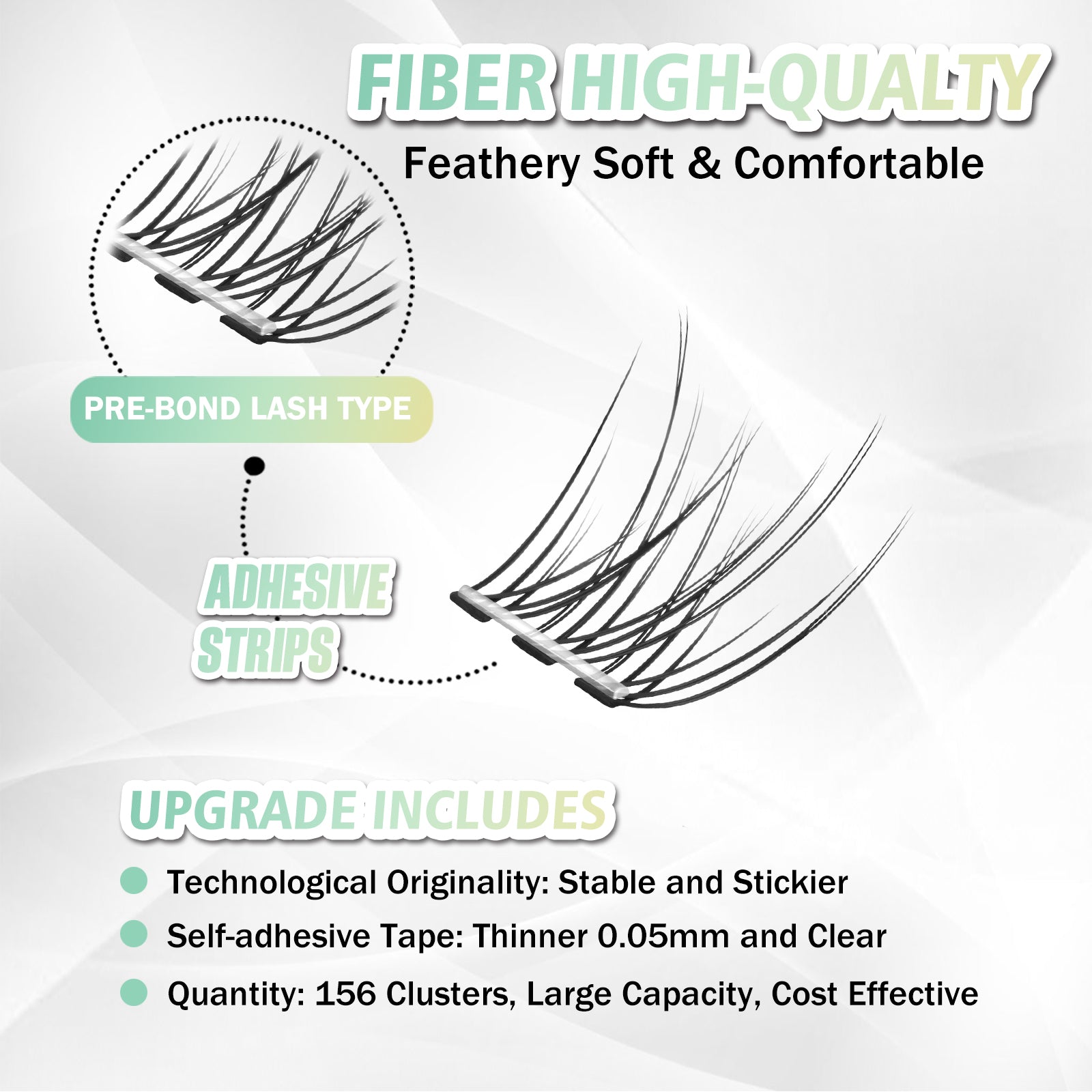 WONSIS Self Adhesive Eyelashes, 156 Pcs Self Adhesive Eyelash Clusters, No Glue Needed, Invisible Band Lash Clusters - Longer Lasting, No Sticky Residue Pre Glued Eyelashes