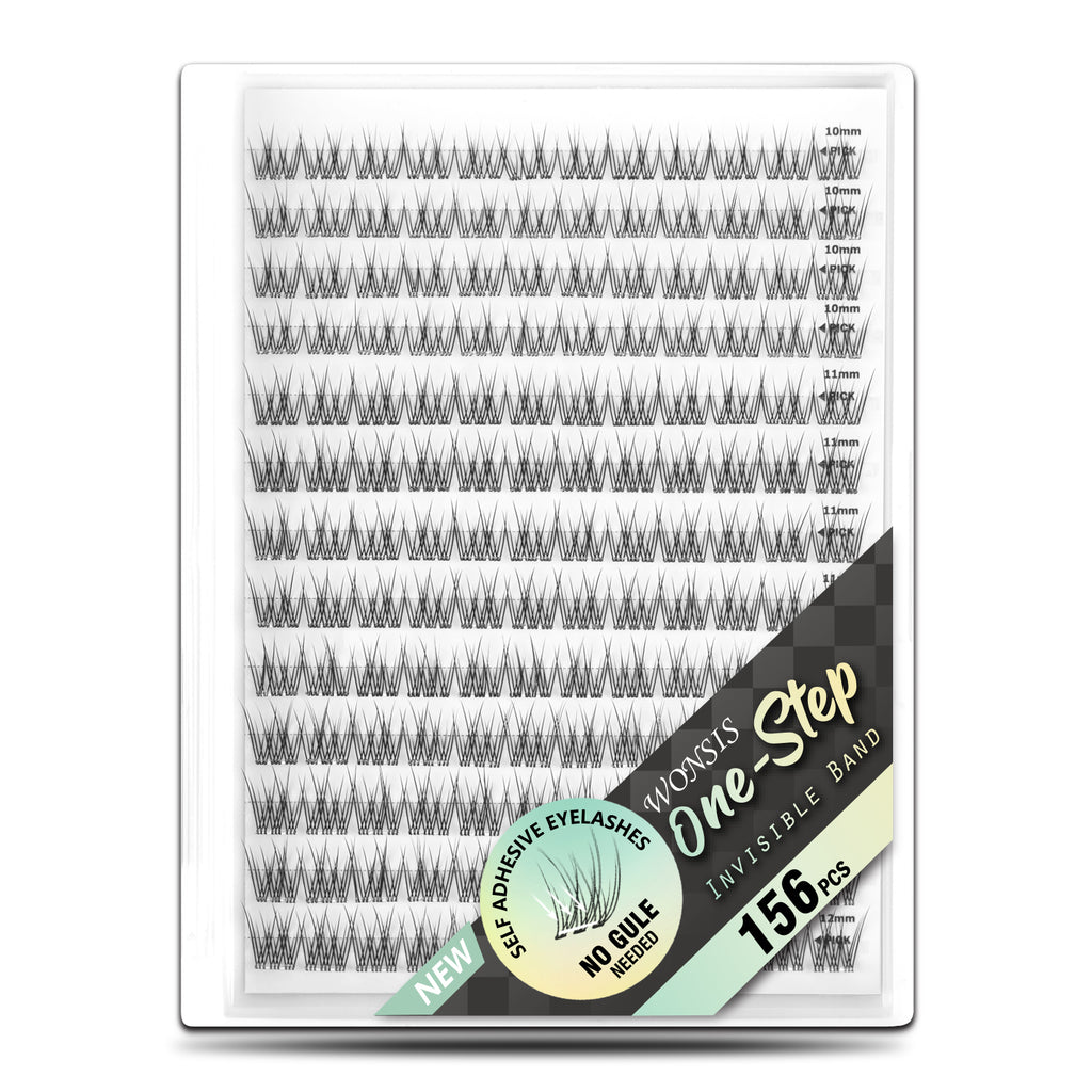 WONSIS Self Adhesive Eyelashes, 156 Pcs Self Adhesive Eyelash Clusters, No Glue Needed, Invisible Band Lash Clusters - Longer Lasting, No Sticky Residue Pre Glued Eyelashes