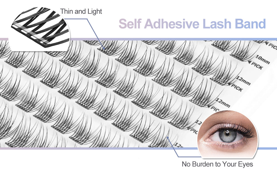 WONSIS Self Adhesive Eyelashes, 156 Pcs Self Adhesive Eyelash Clusters, No Glue Needed, Invisible Strip Tape - Longer Lasting, No Sticky Residue Pre Glued Eyelashes (Natural-Mixed)…