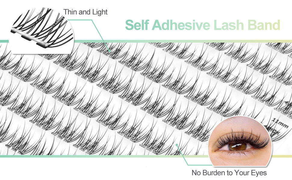 WONSIS Self Adhesive Eyelashes, 156 Pcs Self Adhesive Eyelash Clusters, No Glue Needed, Invisible Band Lash Clusters - Longer Lasting, No Sticky Residue Pre Glued Eyelashes