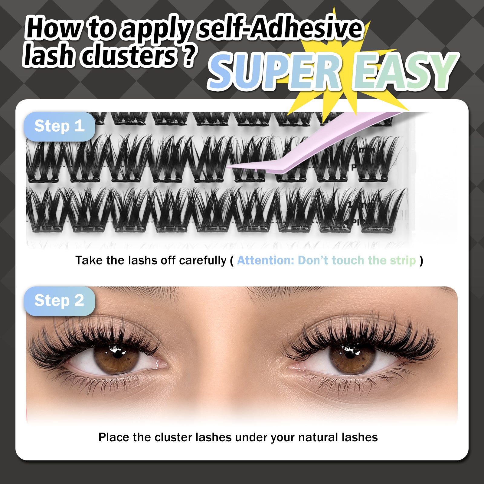 WONSIS Self Adhesive Eyelashes, 156 Pcs Self Adhesive Eyelash Clusters, No Glue Needed, Invisible Band Lash Clusters - Longer Lasting, No Sticky Residue Pre Glued Eyelashes (Spiky-Invisible Band)